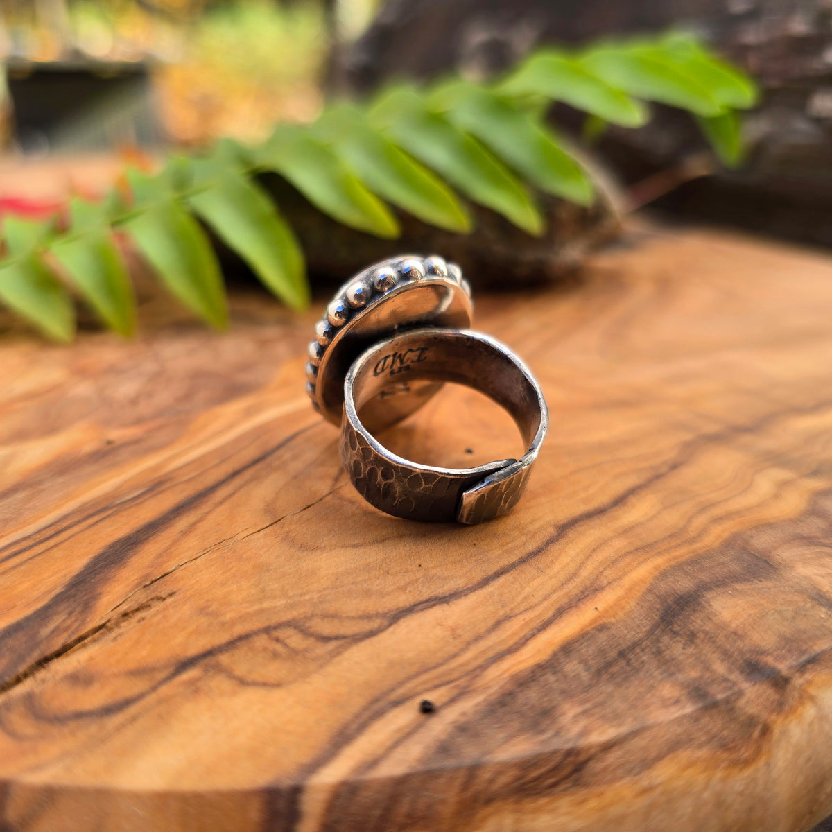 Sunstone Heavy Hammered Adjustable Sterling Silver Ring
