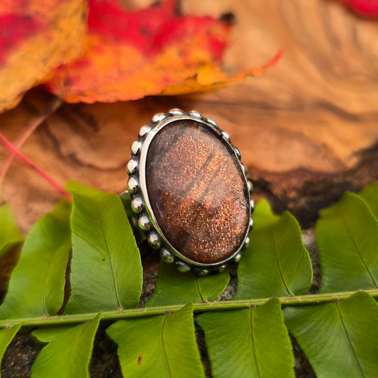 Sunstone Heavy Hammered Adjustable Sterling Silver Ring