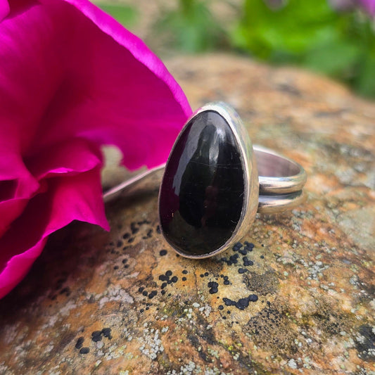 Black Tourmaline Hand-Forged Sterling Silver Ring #1