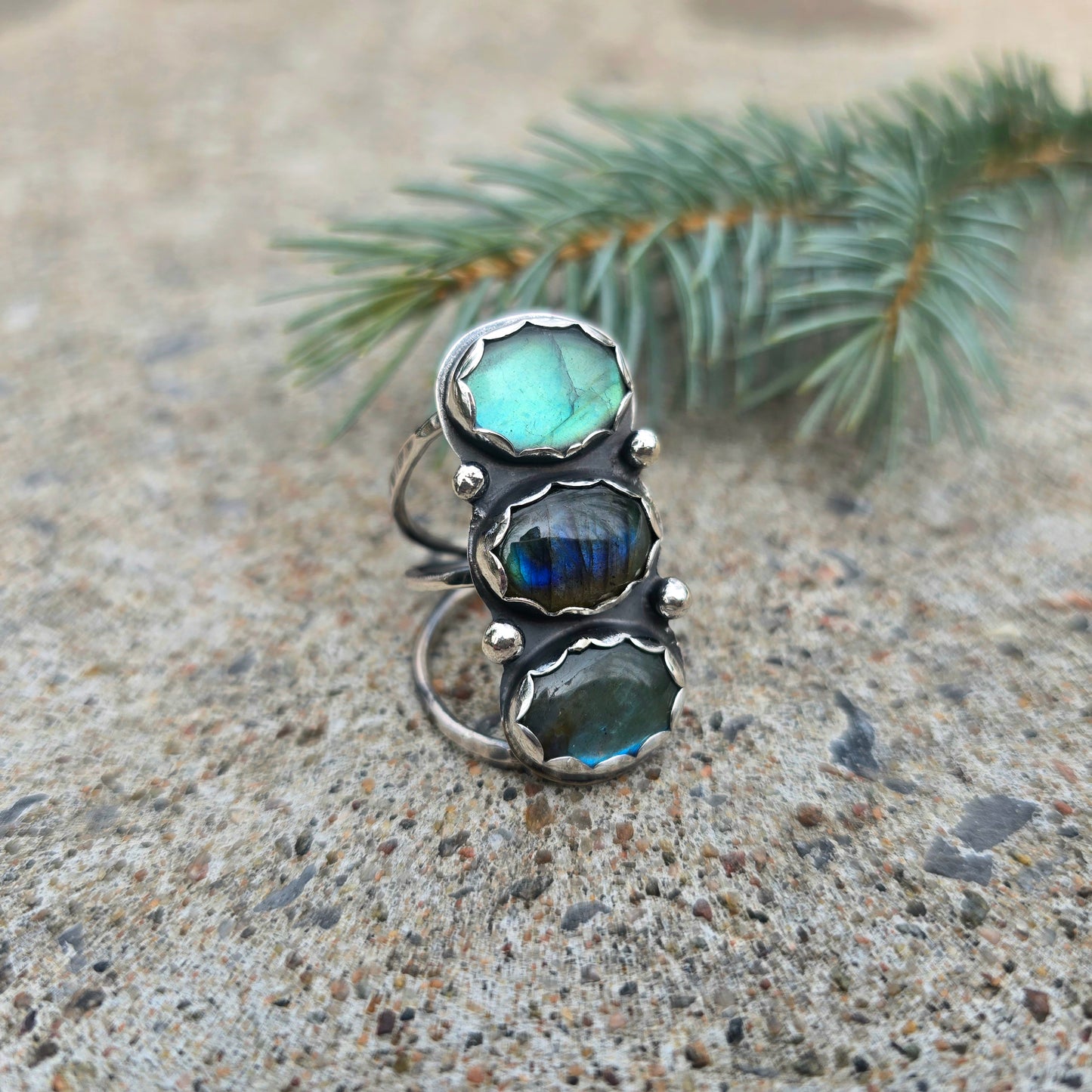 Triple Labradorite Sterling Silver Statement Ring