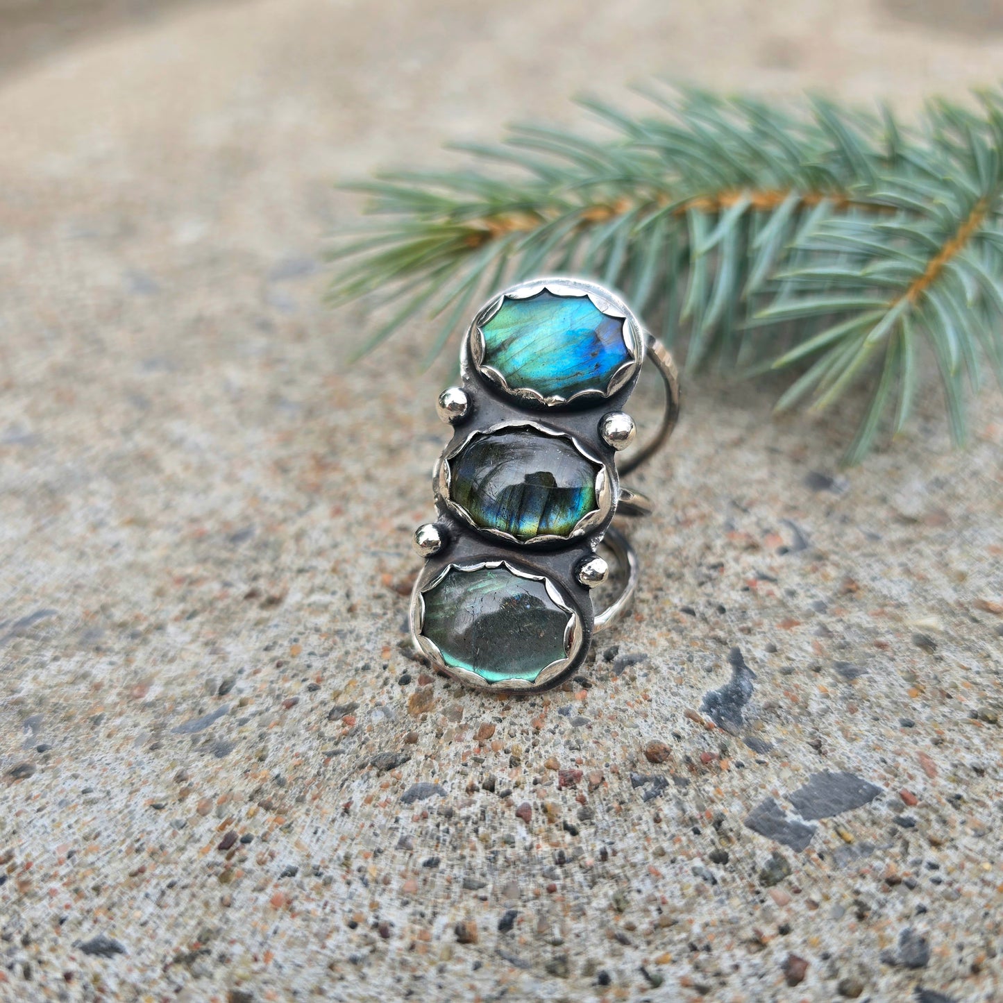 Triple Labradorite Sterling Silver Statement Ring