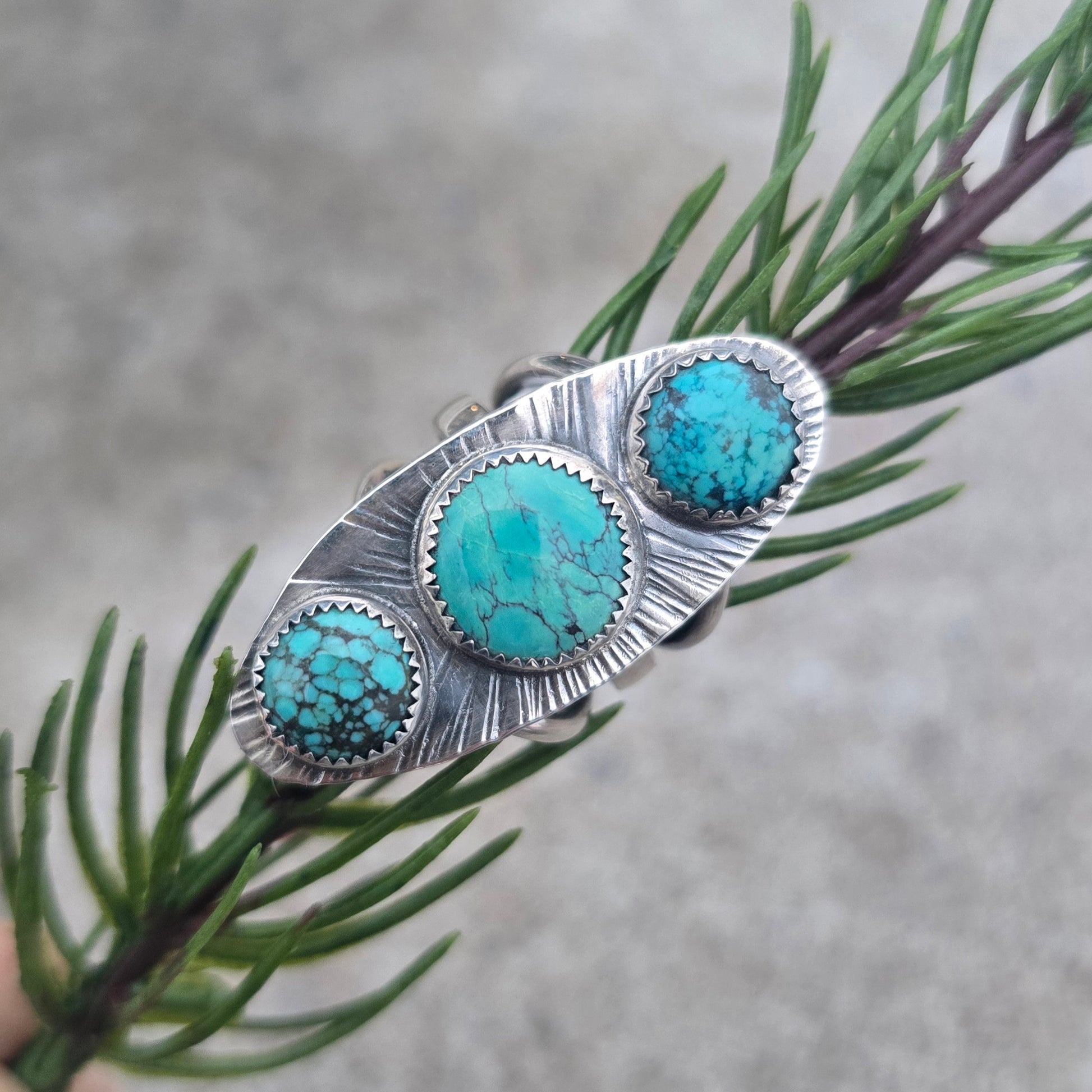 Triple turquoise statement ring in sterling silver