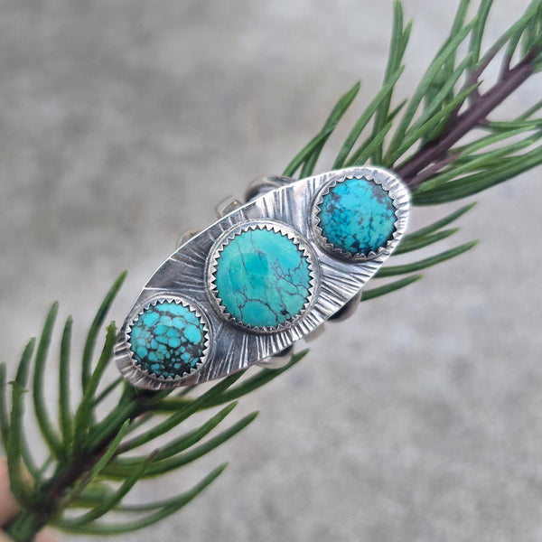 Triple turquoise statement ring in sterling silver