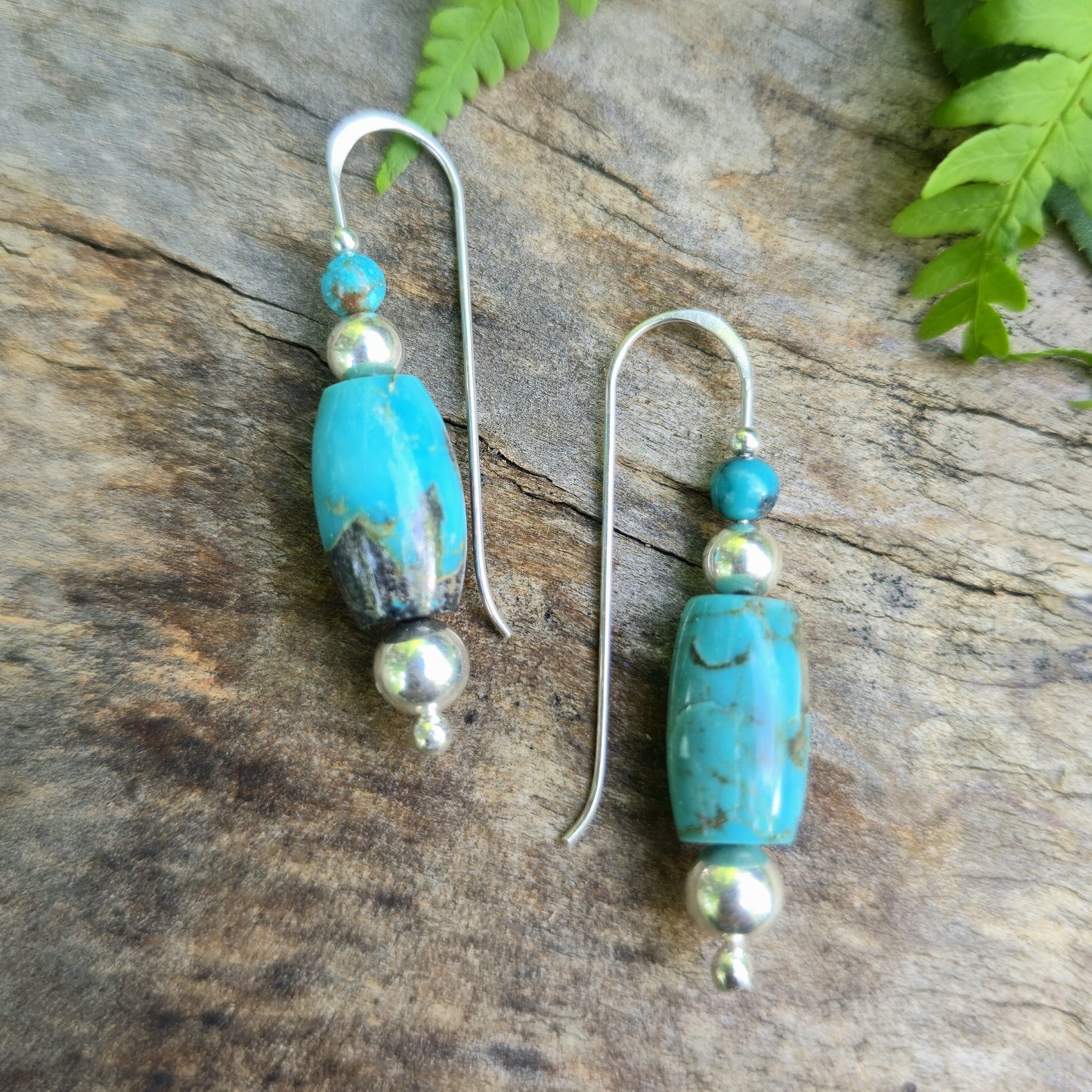 Statement Turquoise Barrel Hand-Forged Sterling Silver Threader Earrings