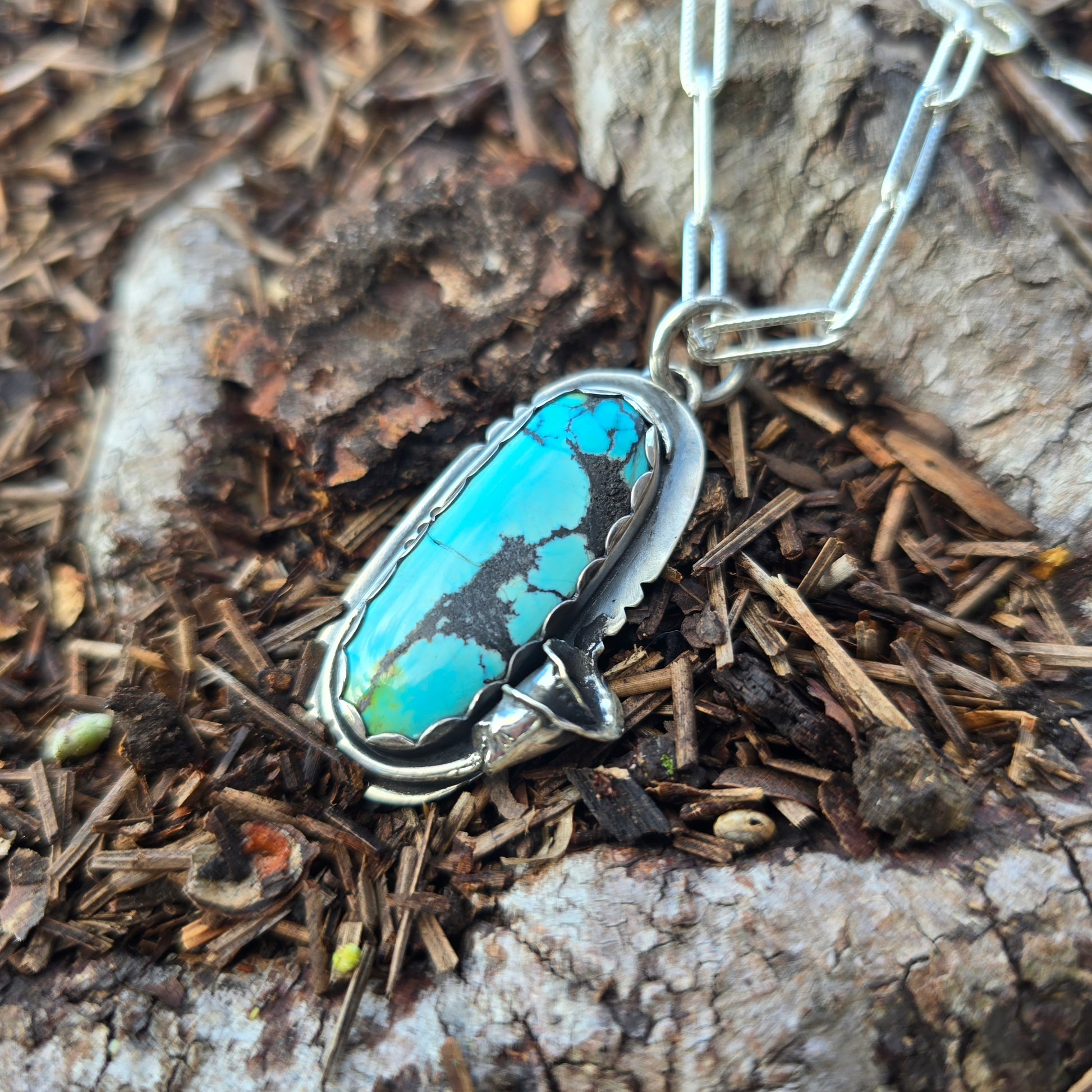 sterling silver and turquoise calla lily pendant side angle