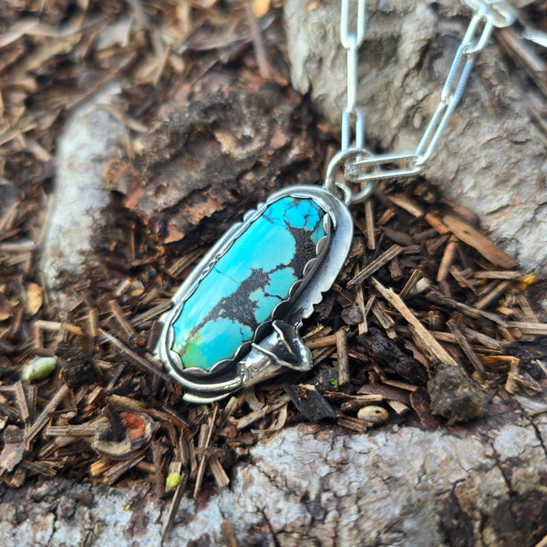 sterling silver and turquoise calla lily pendant side angle