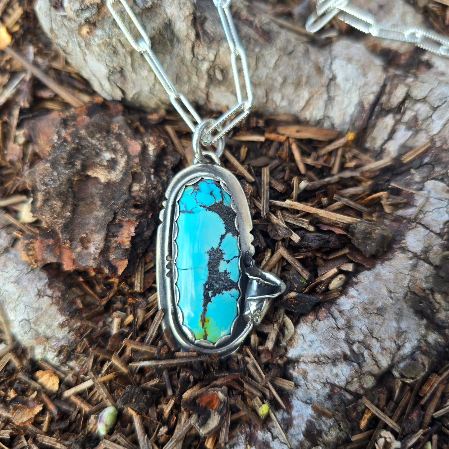 turquoise and sterling calla lily pendant top view