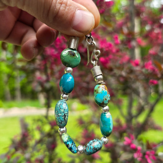 Rough Turquoise Bead and Sterling Silver Bracelet