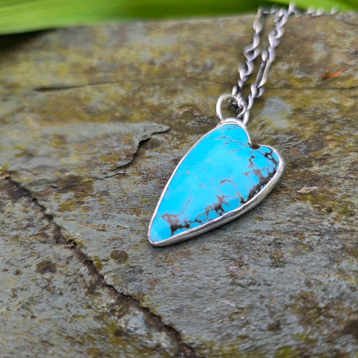 Turquoise Heart Hand-Forged Sterling Silver Pendant