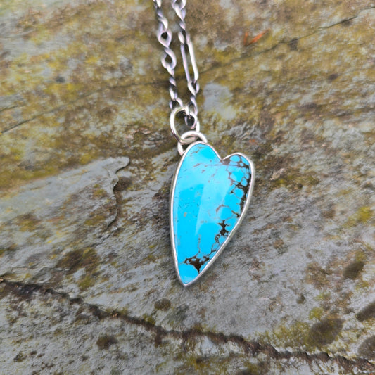 Turquoise Heart Hand-Forged Sterling Silver Pendant