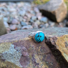 Load image into Gallery viewer, front view of turquoise ring with minimal bezel and simple sterling silver band
