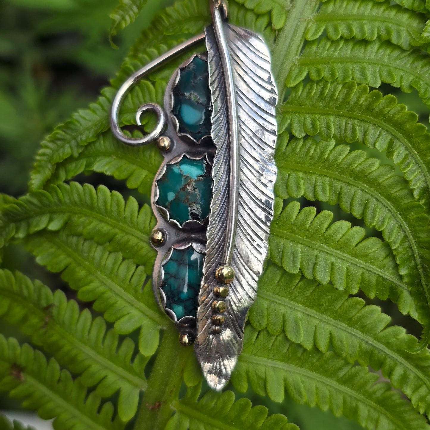 Triple Turquoise Feather Pendant (One of a Kind) — Approx. 3 in