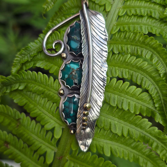 Triple Turquoise Feather Pendant (One of a Kind) — Approx. 3 in