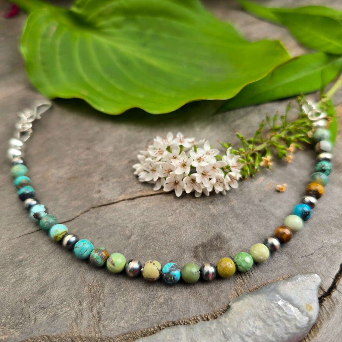 Turquoise & Sterling Silver Beaded Bracelet