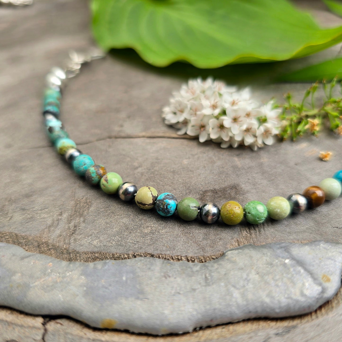 Turquoise & Sterling Silver Beaded Bracelet
