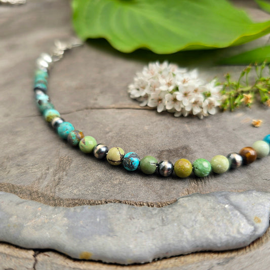 Turquoise & Sterling Silver Beaded Bracelet
