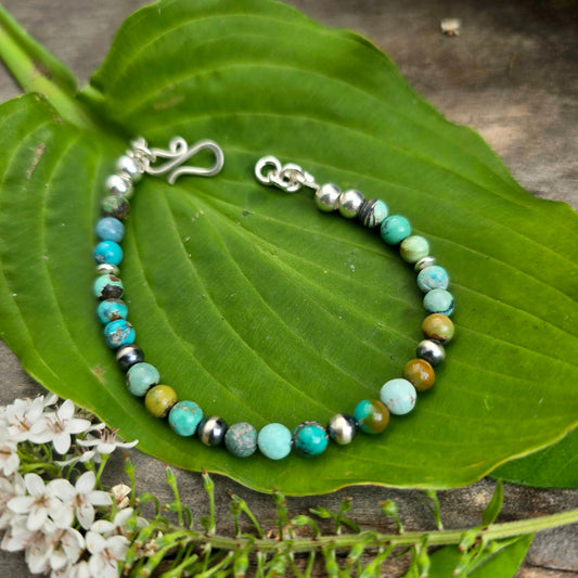 Turquoise & Oxidized Sterling Silver Beaded Bracelet