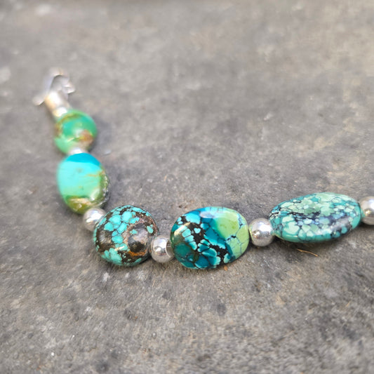 Rough Turquoise Bead and Sterling Silver Bracelet
