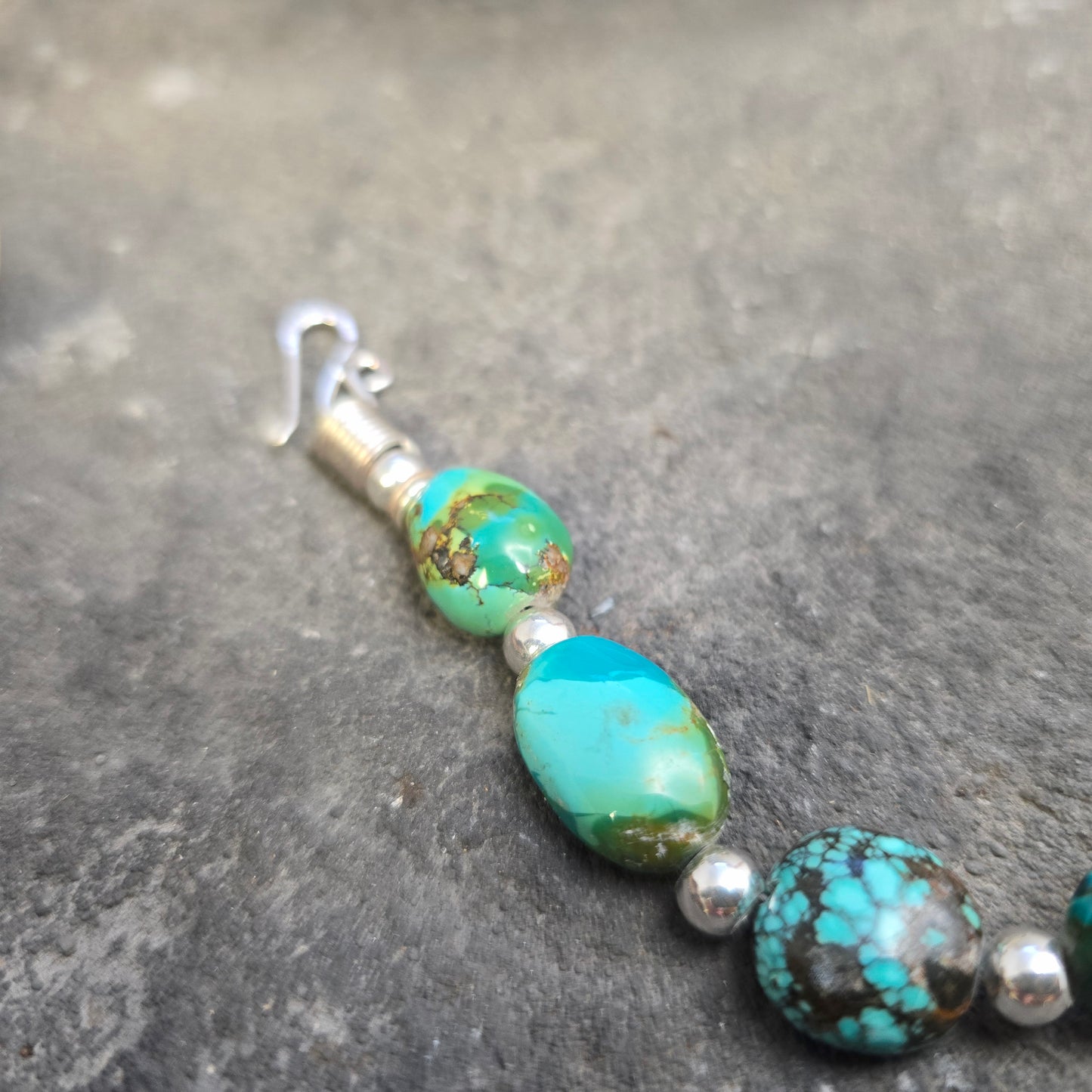 Rough Turquoise Bead and Sterling Silver Bracelet