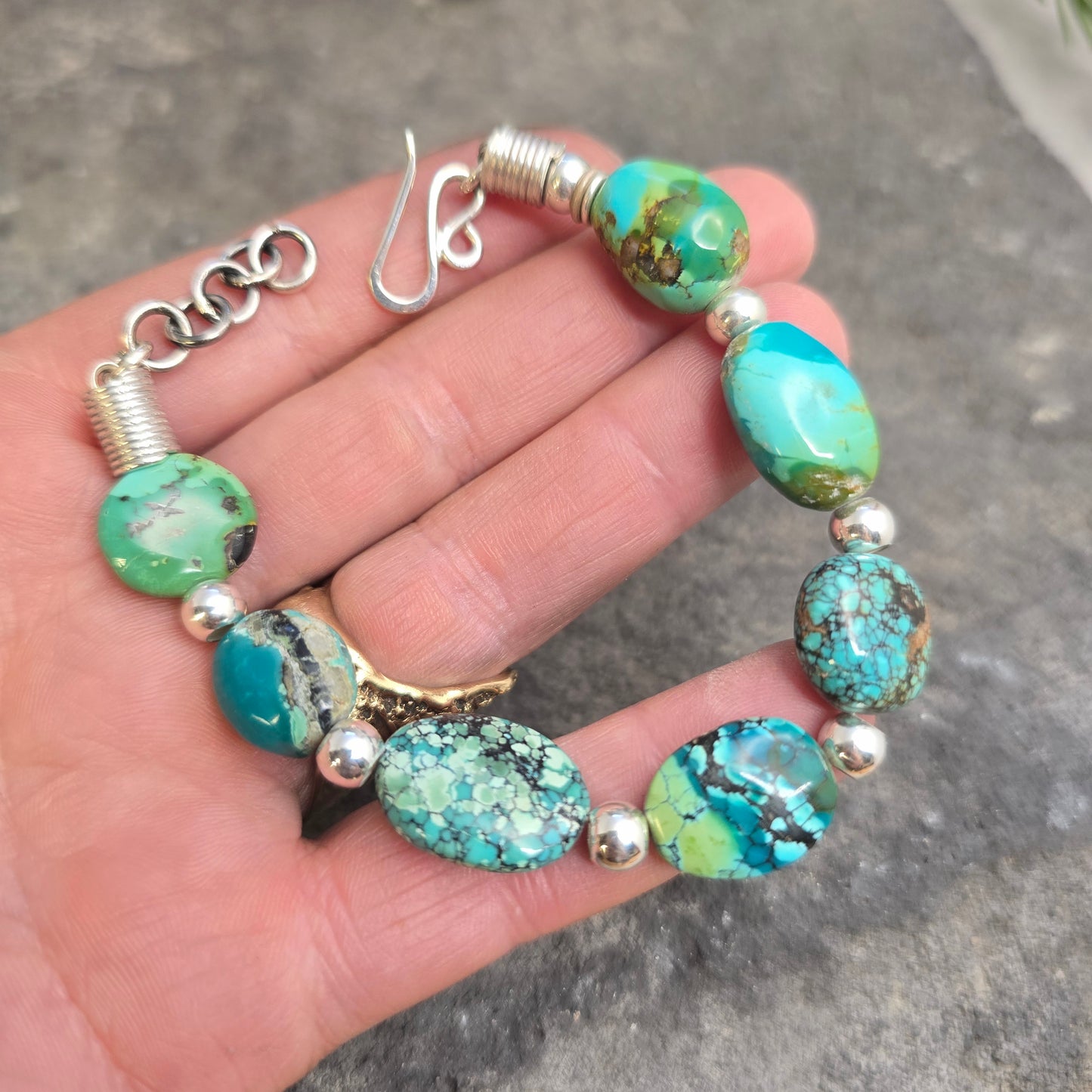 Rough Turquoise Bead and Sterling Silver Bracelet