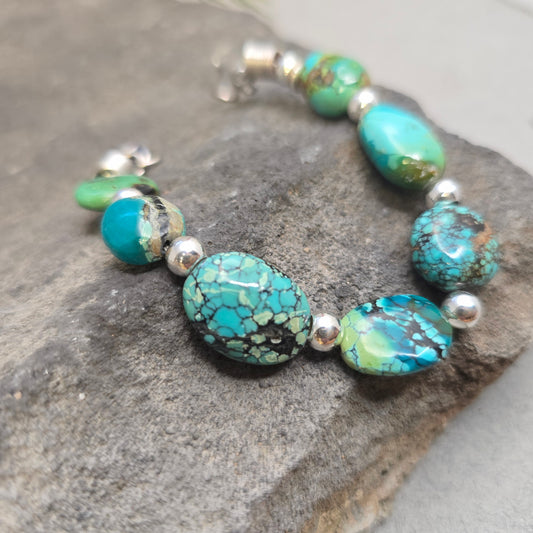 Rough Turquoise Bead and Sterling Silver Bracelet