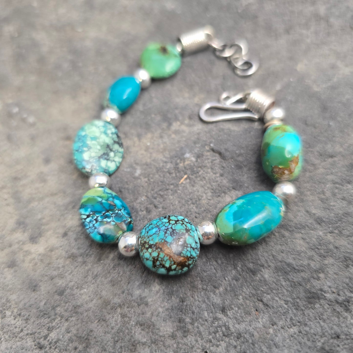 Rough Turquoise Bead and Sterling Silver Bracelet
