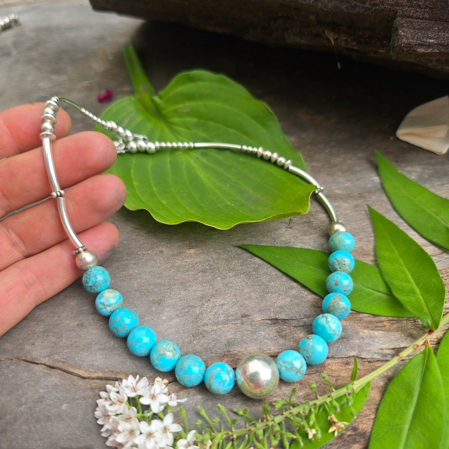 Turquoise & Sterling Silver Beaded Statement Necklace
