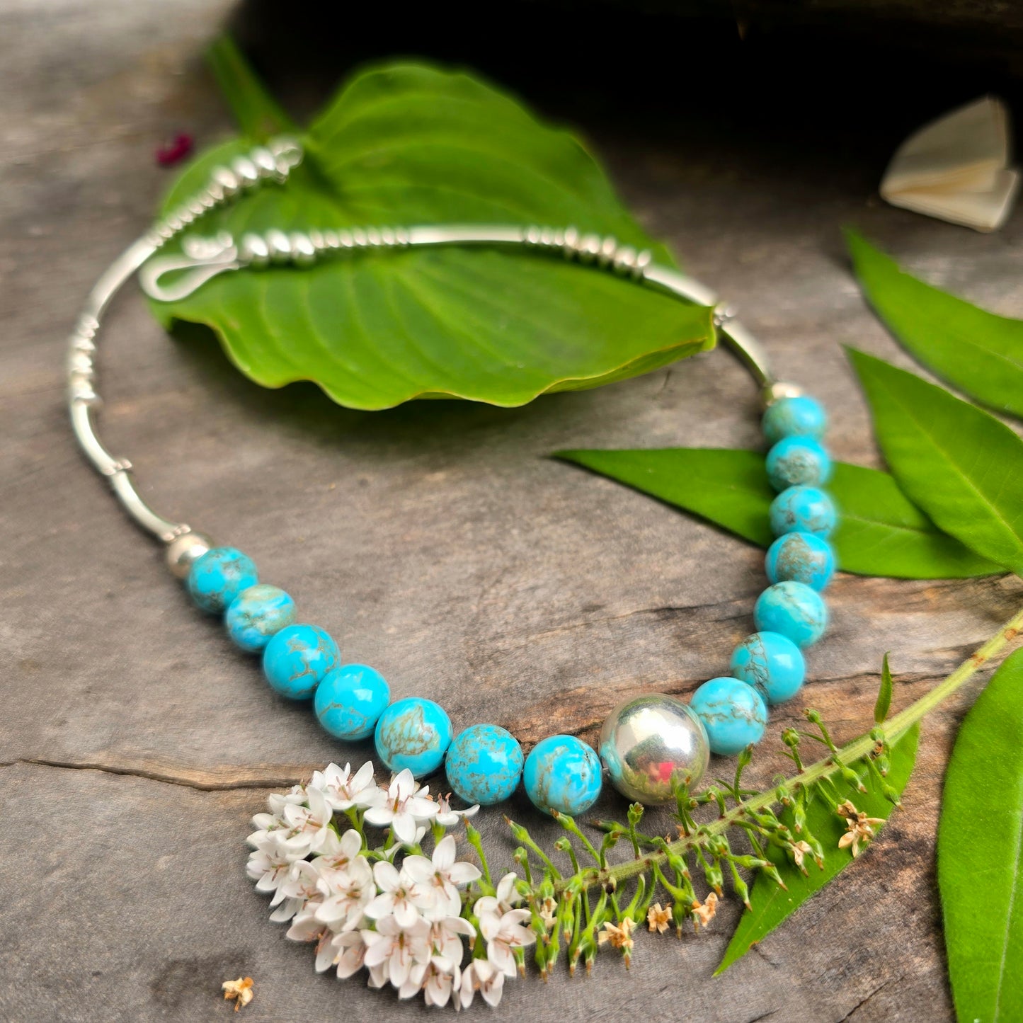 Turquoise & Sterling Silver Beaded Statement Necklace
