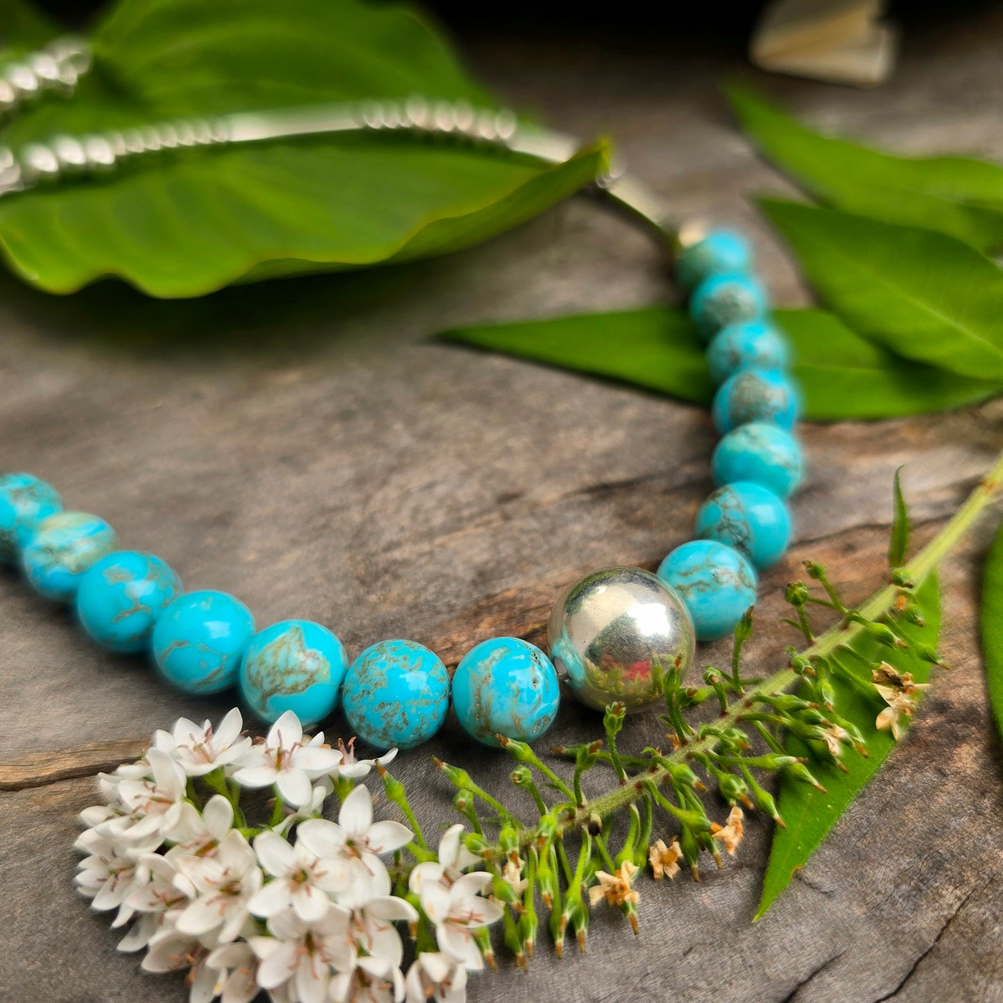 Turquoise & Sterling Silver Beaded Statement Necklace