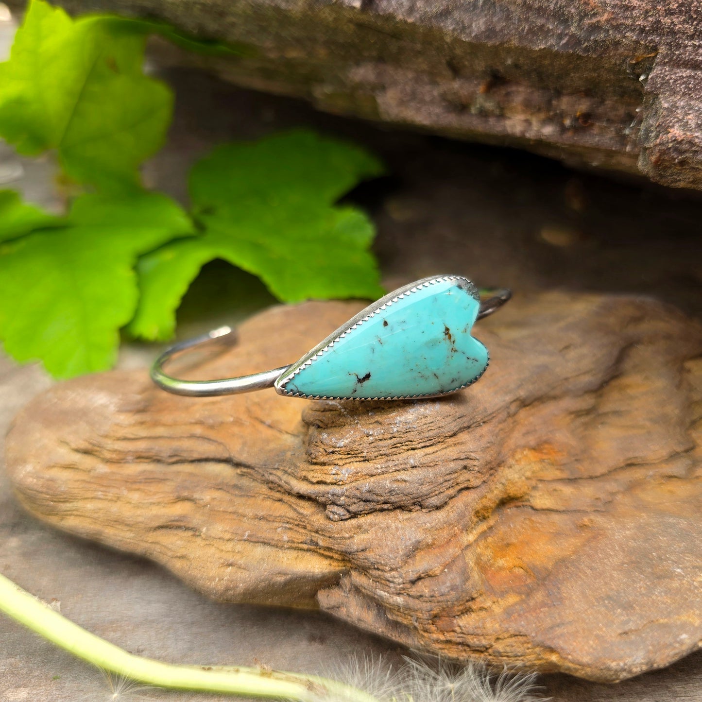 Turquoise Heart Hand-Forged Sterling Silver Cuff