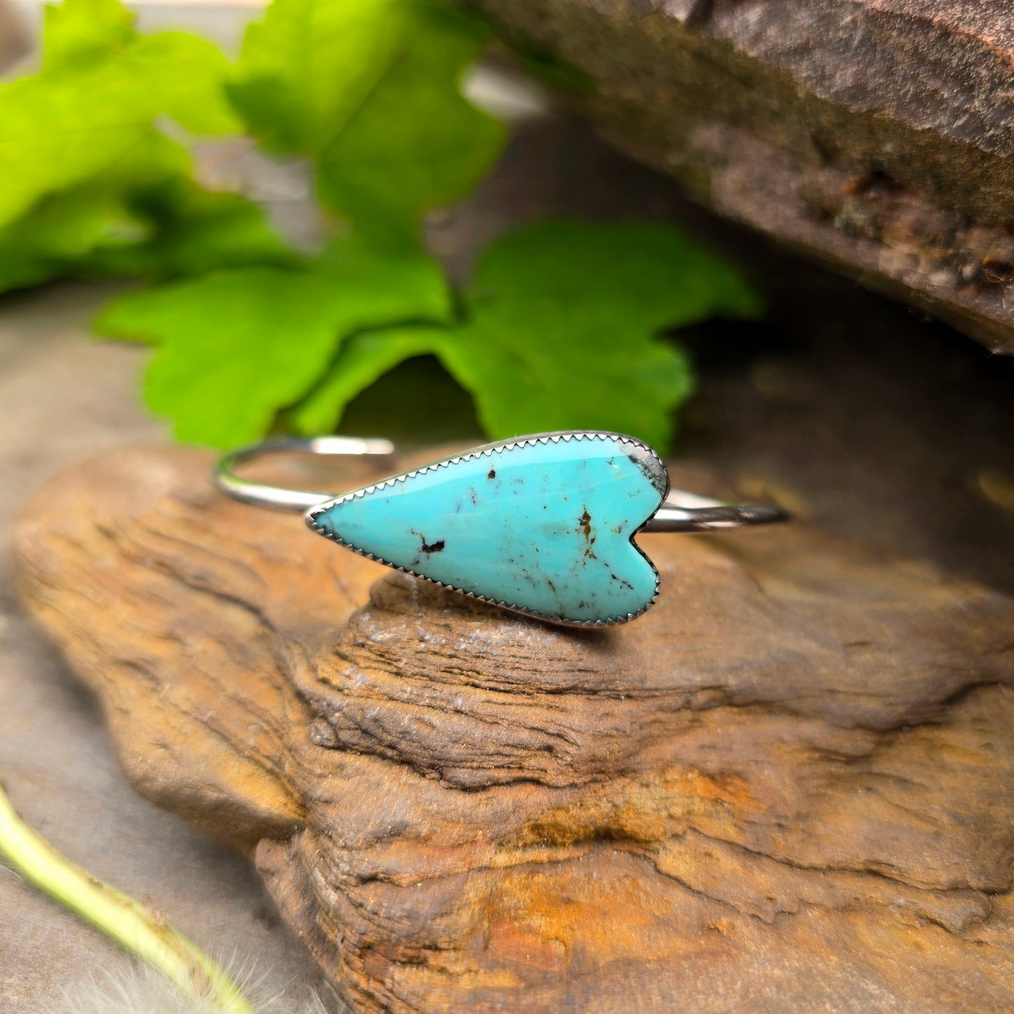Turquoise Heart Hand-Forged Sterling Silver Cuff