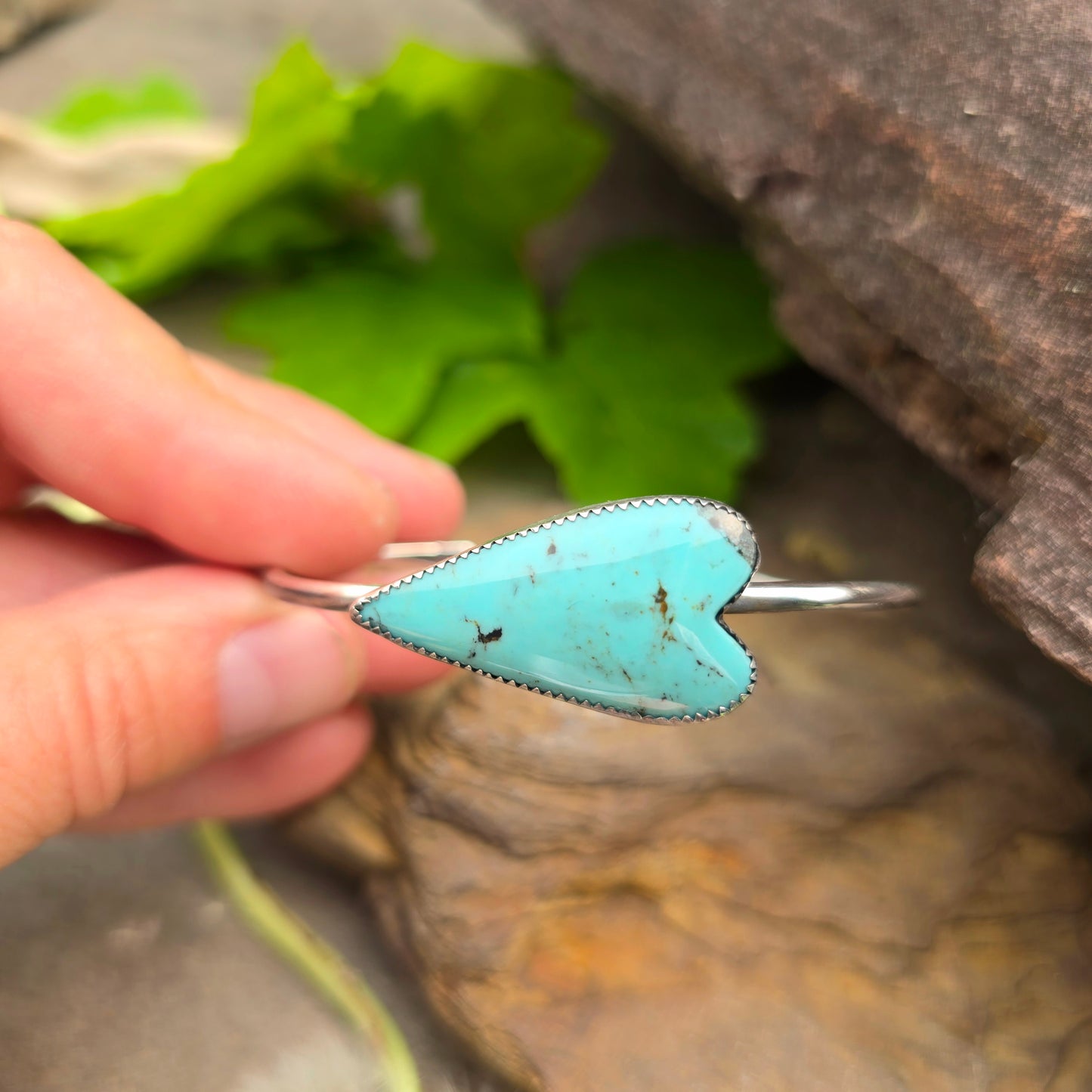 Turquoise Heart Hand-Forged Sterling Silver Cuff