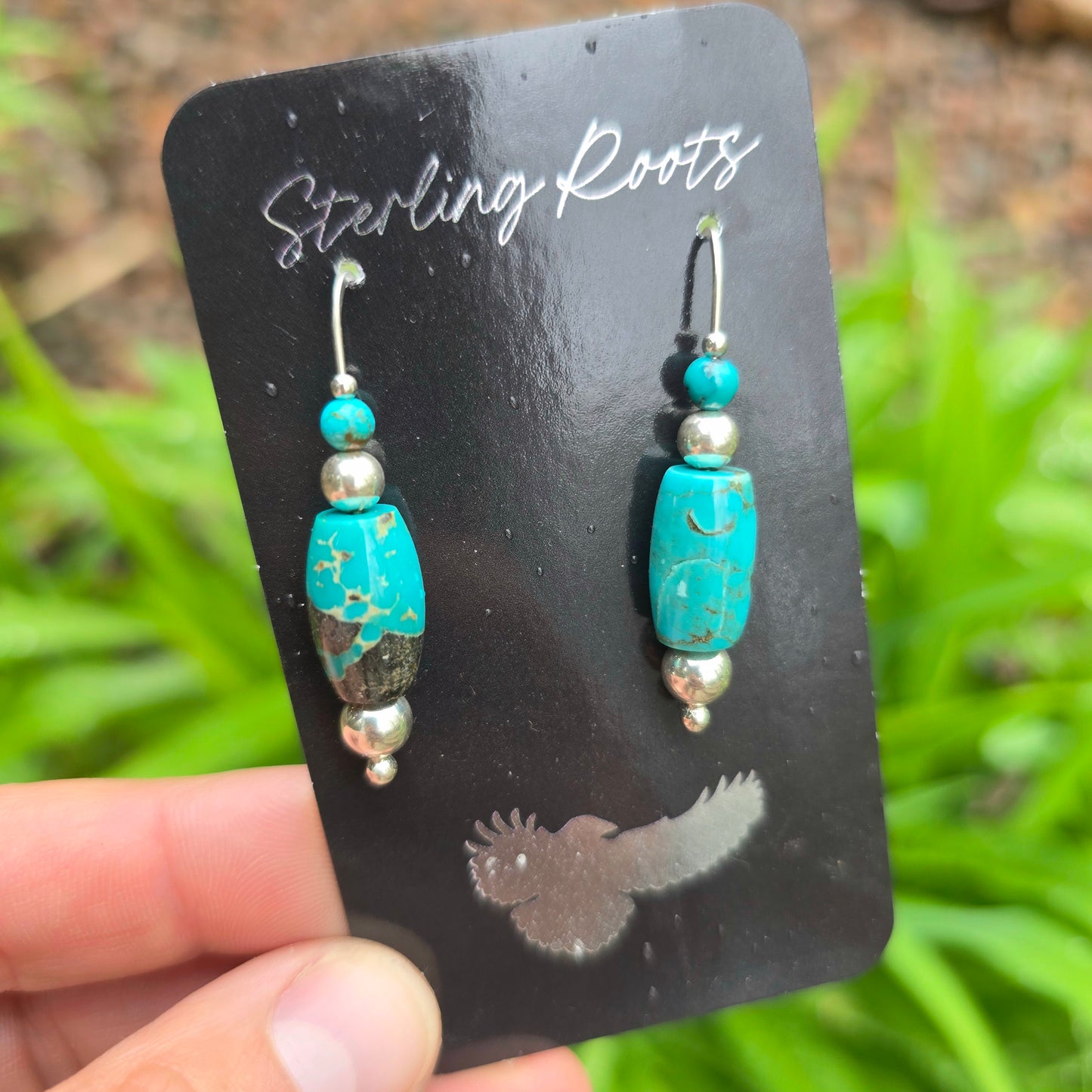 Turquoise Beaded Hand-Forged Sterling Silver Threader Earrings