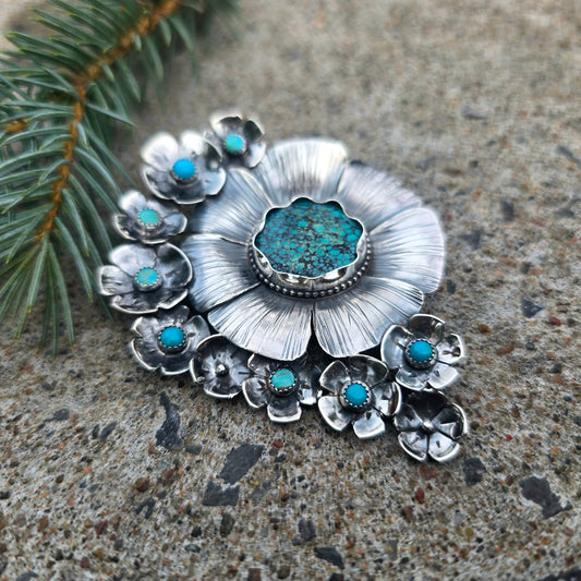 One-of-a-Kind Turquoise Flower Statement Pendant in Sterling Silver | Collector Works
