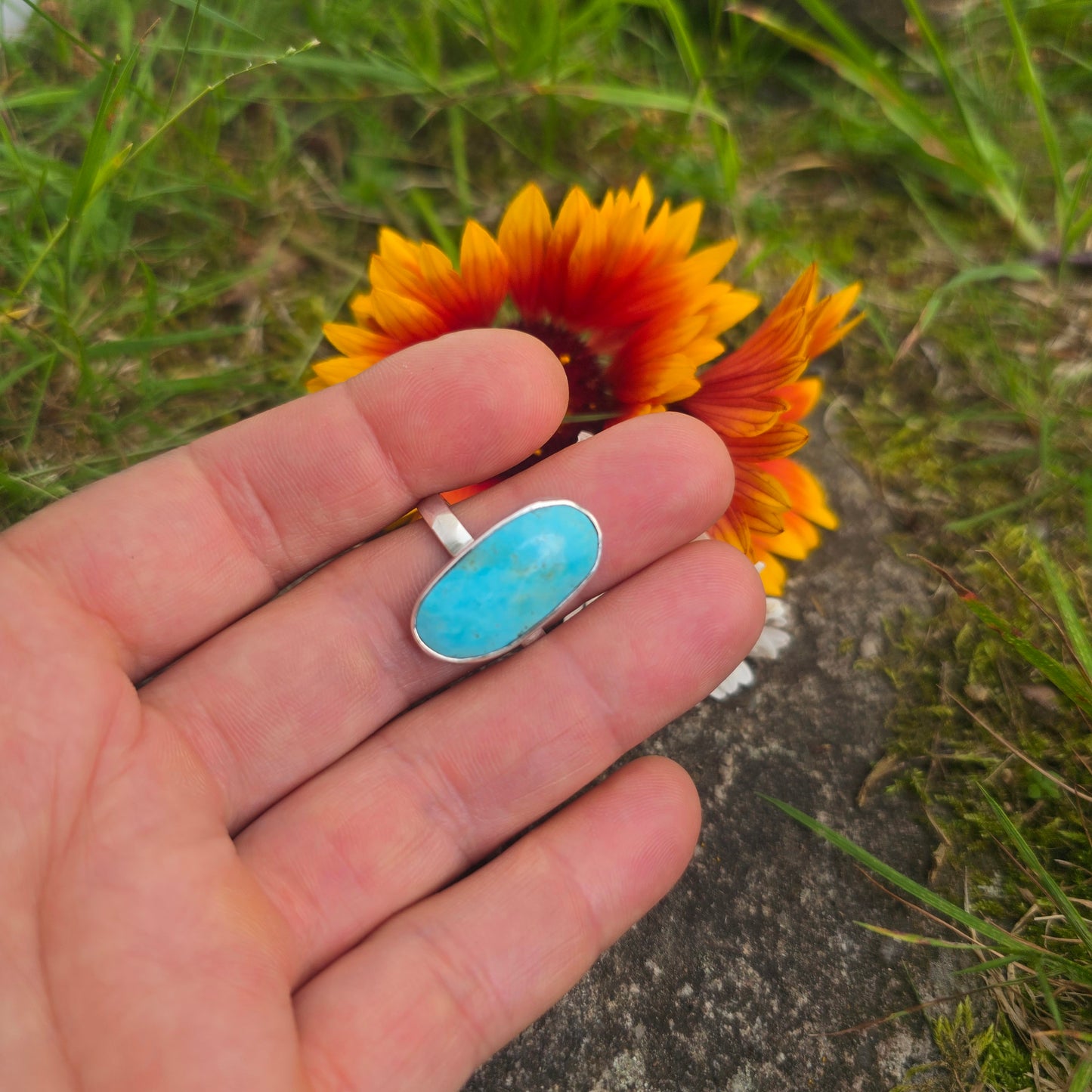 Freeform Turquoise Hand-Forged Sterling Silver Ring