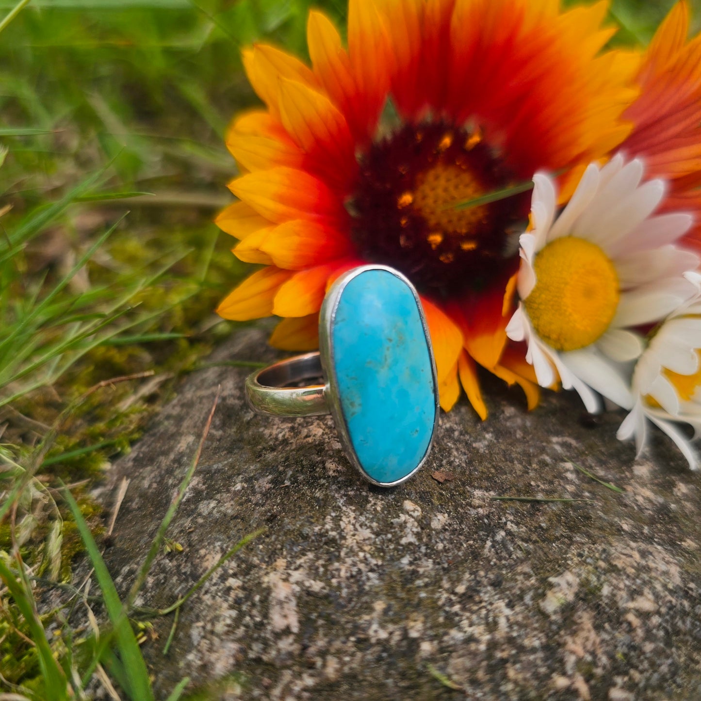 Freeform Turquoise Hand-Forged Sterling Silver Ring