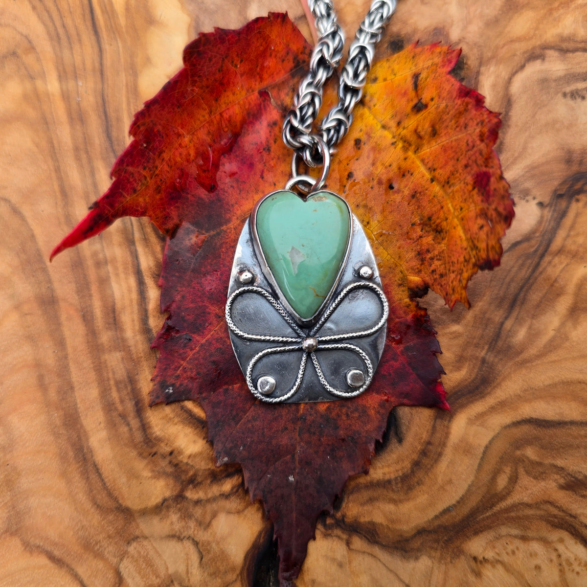 Turquoise Heart and Butterfly Sterling Silver Pendant
