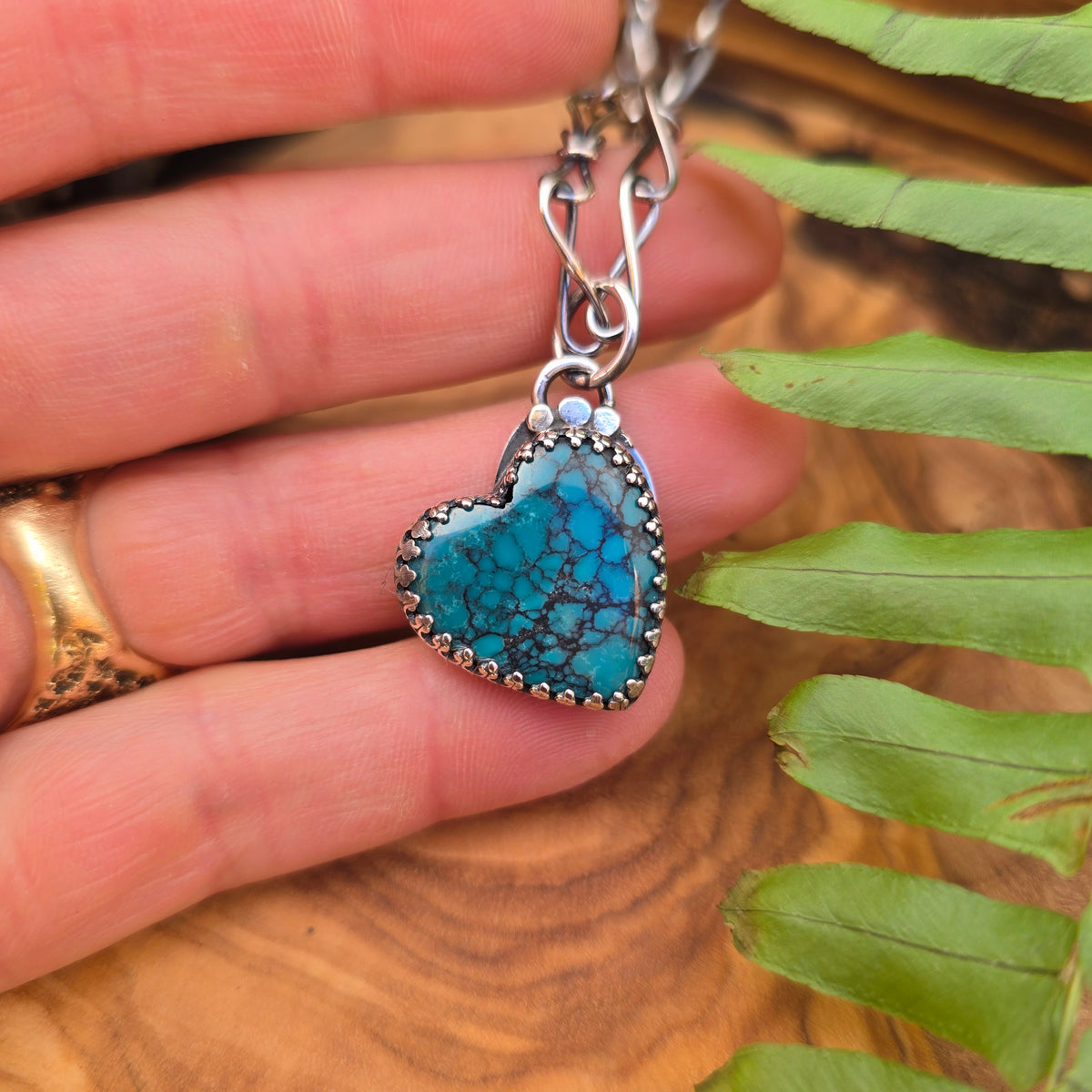 Offset Turquoise Heart Sterling Silver Pendant