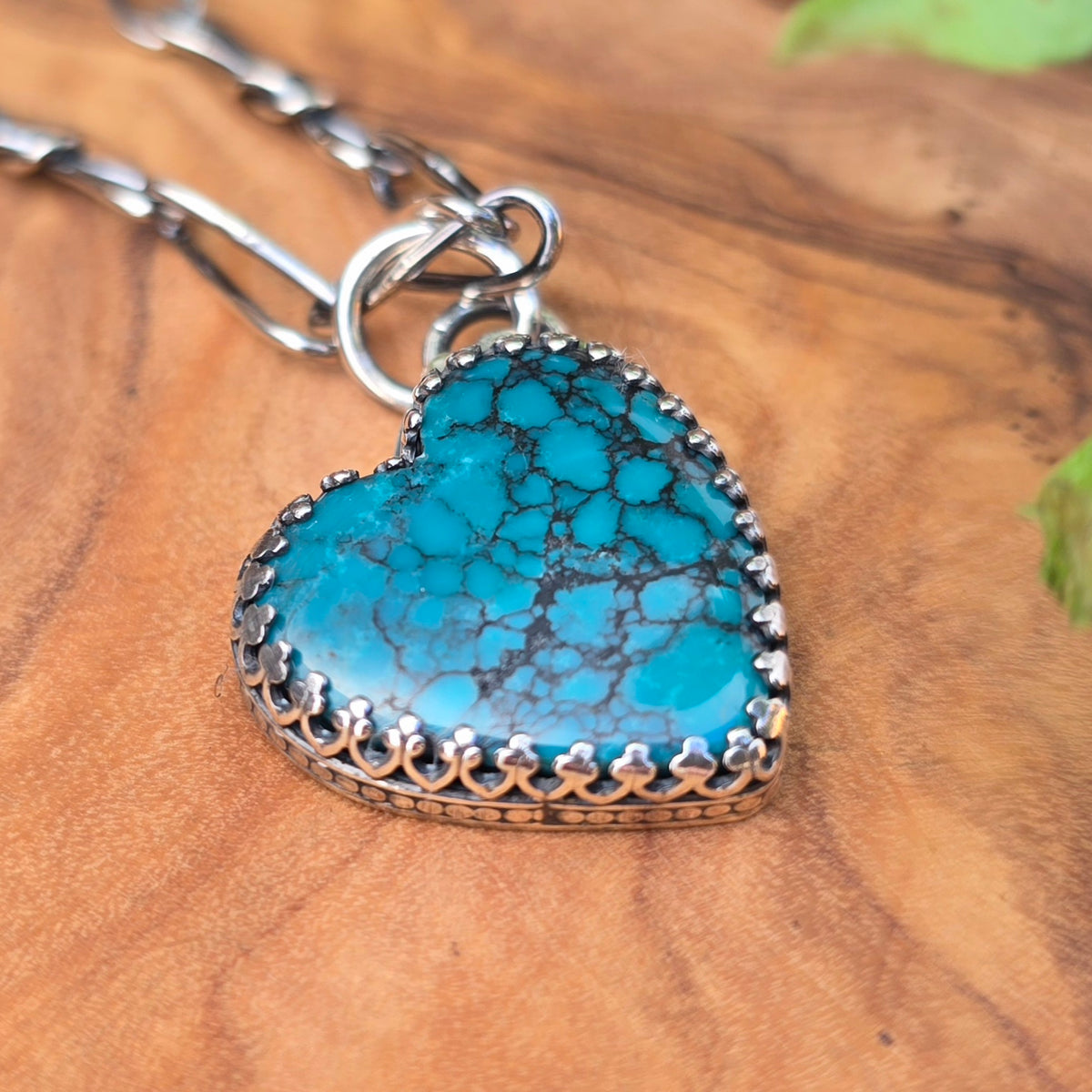 Offset Turquoise Heart Sterling Silver Pendant