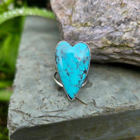 Turquoise Heart Hand-Forged Sterling Silver Statement Ring