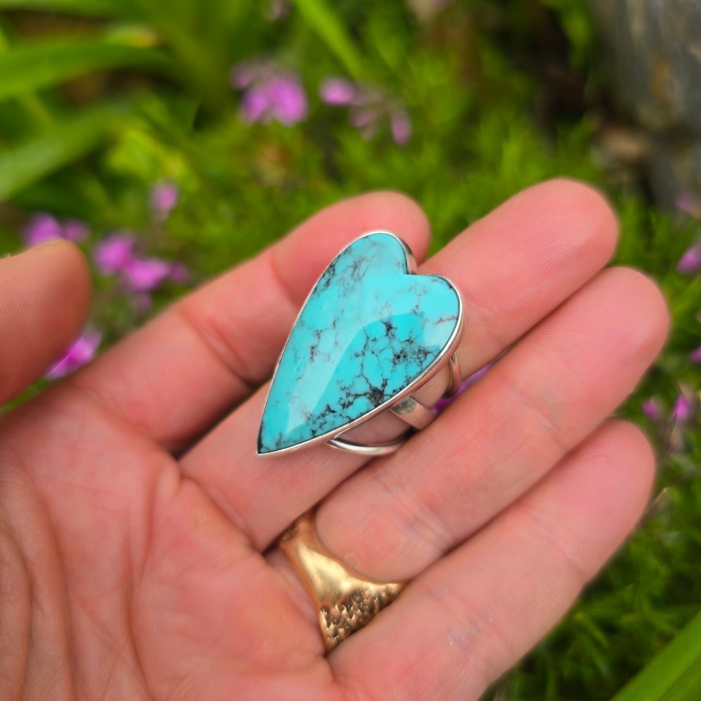 Turquoise Heart Hand-Forged Sterling Silver Statement Ring