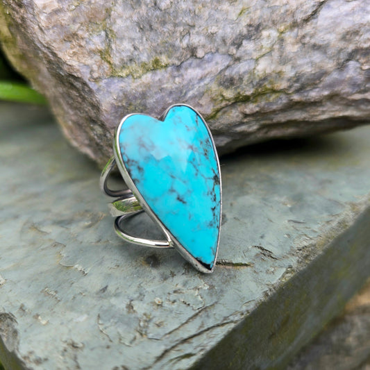 Turquoise Heart Hand-Forged Sterling Silver Statement Ring