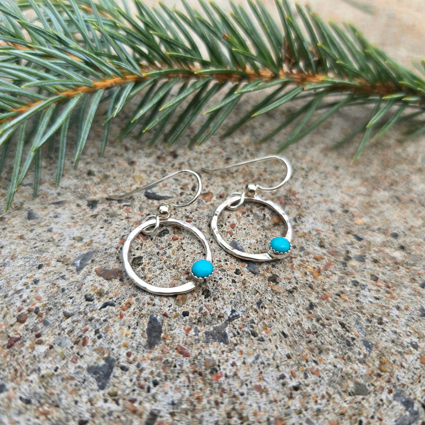 Turquoise Hoop Earrings in Hand-Forged Sterling Silver