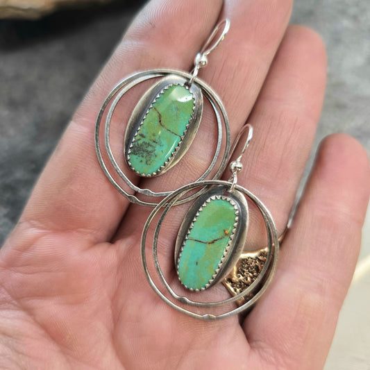 Hand-Forged Turquoise Swinging Hoop Sterling Silver Earrings