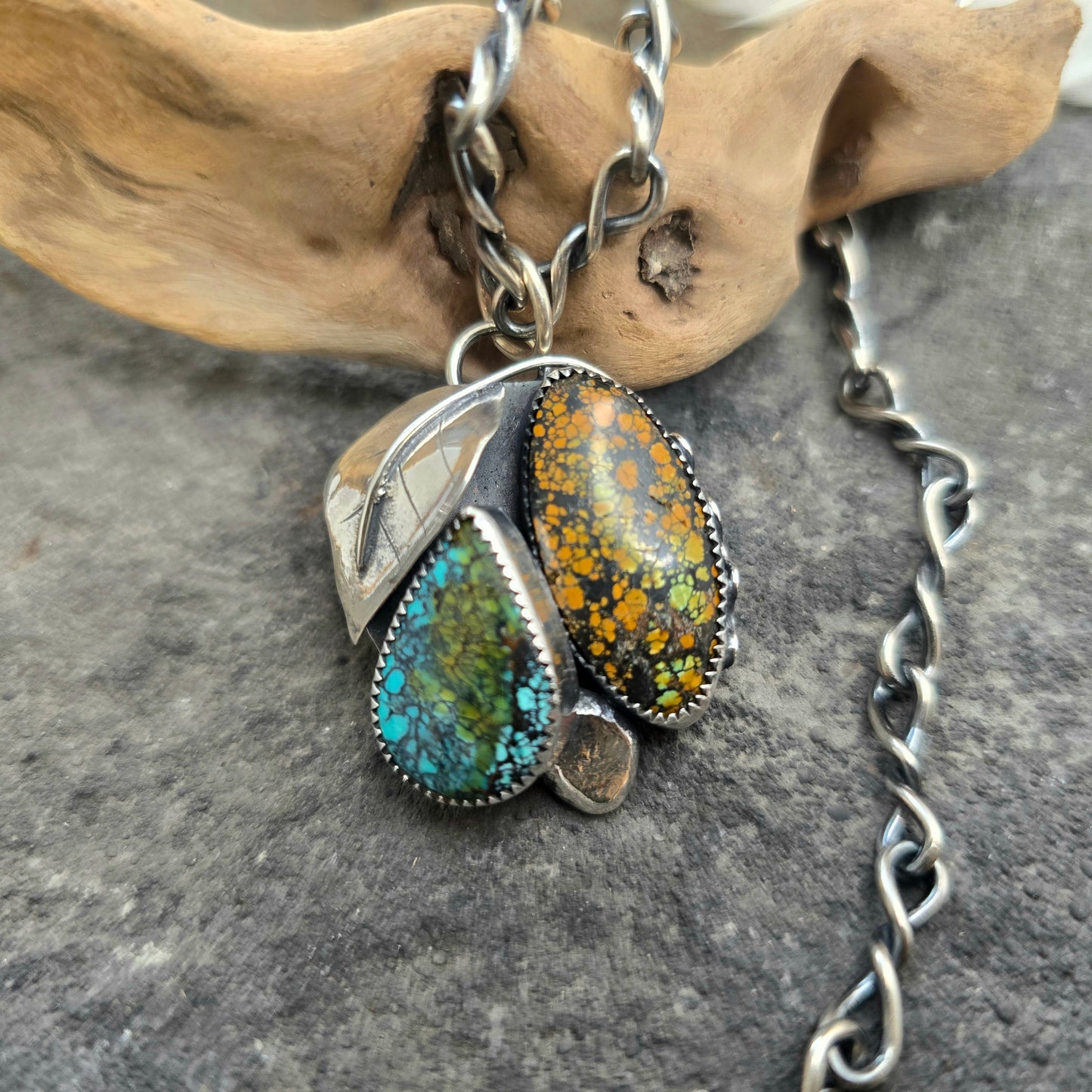 Boulder Ridge Turquoise Leaf Sterling Silver Pendant