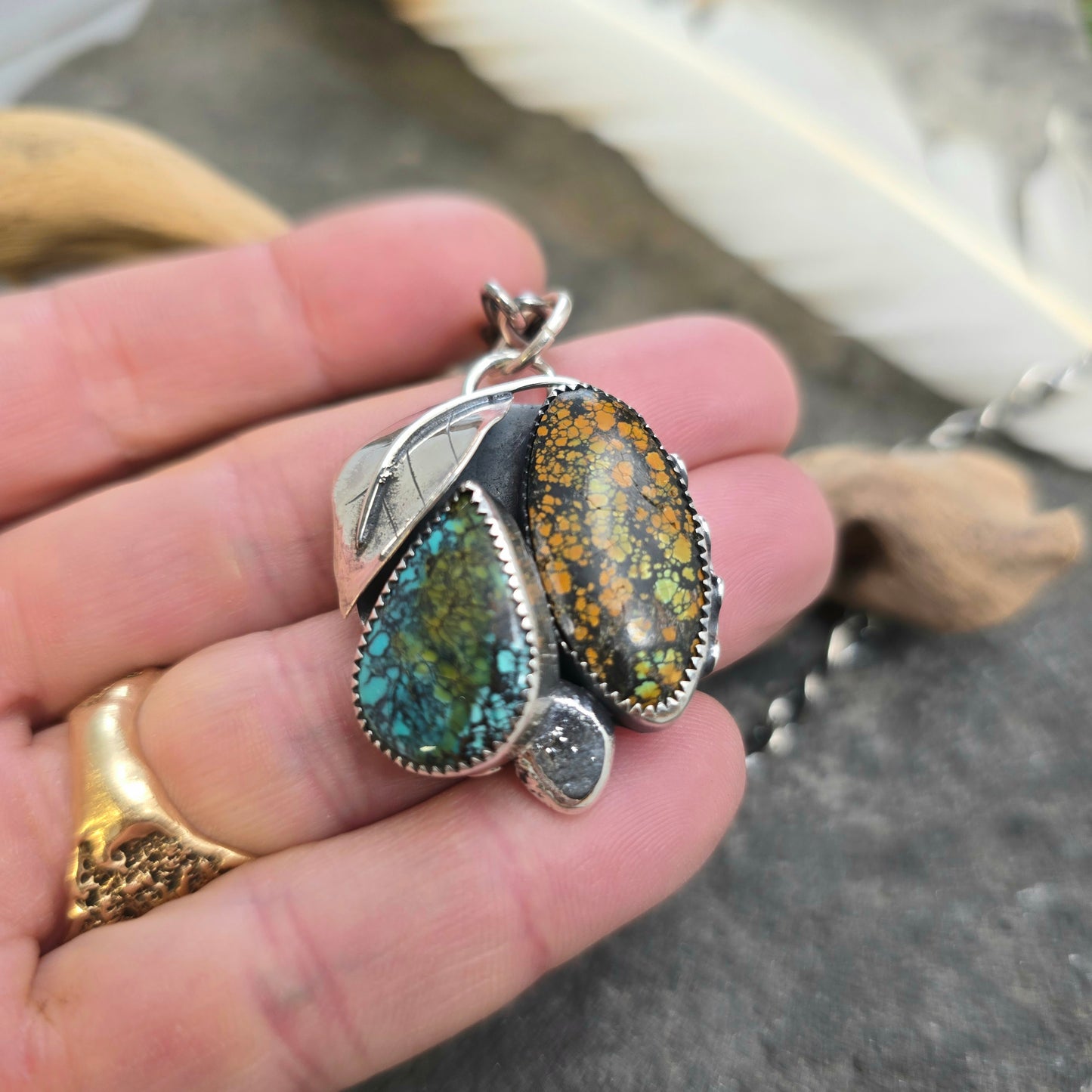 Boulder Ridge Turquoise Leaf Sterling Silver Pendant