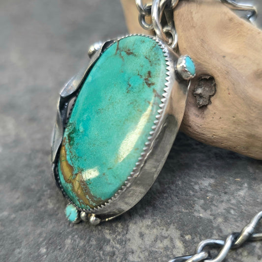 Hand-Forged Turquoise Leaf Sterling Silver Pendant