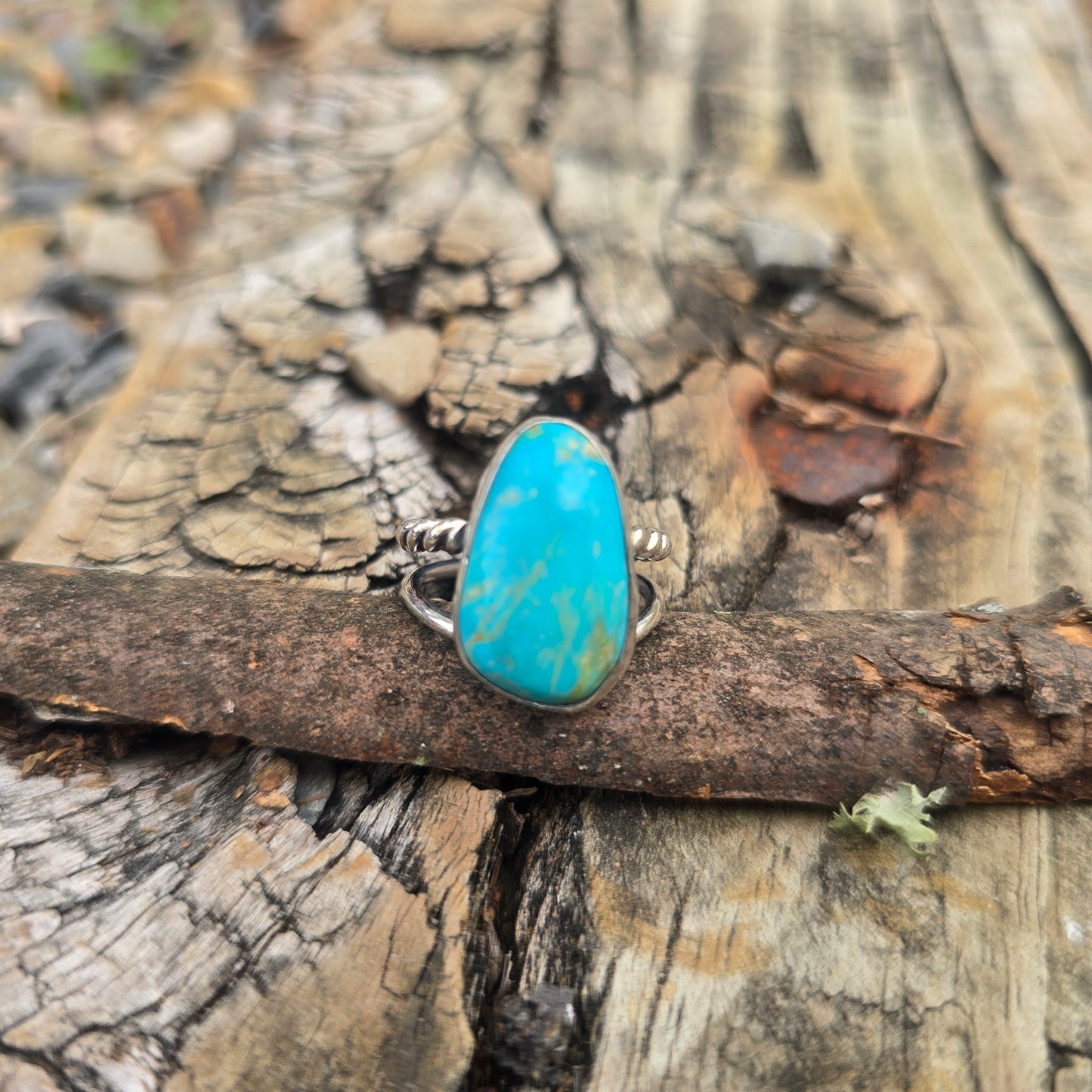 Free Form Turquoise Ring in Hand-Forged Sterling Silver
