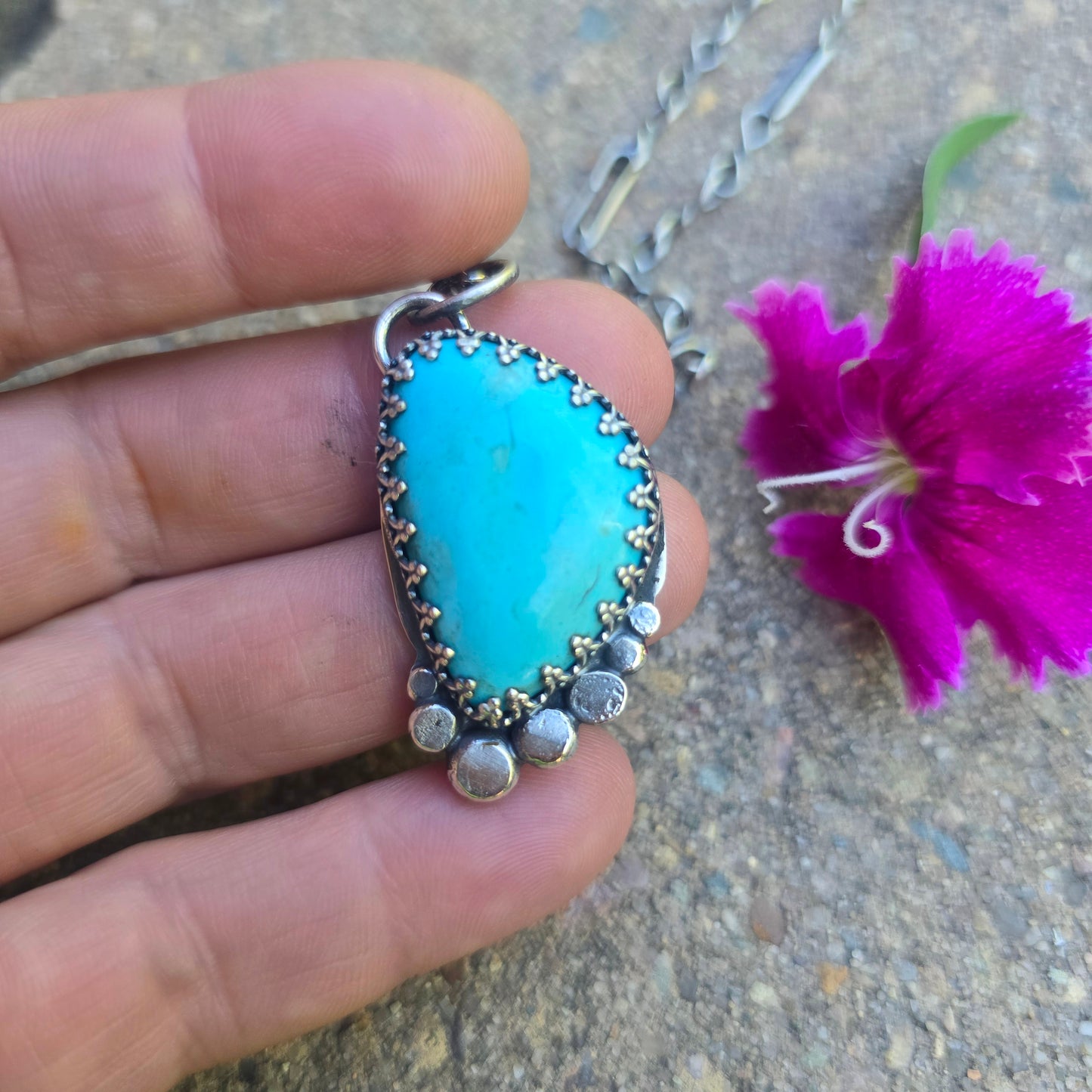 Turquoise River Rock Hand-Forged Sterling Silver Pendant