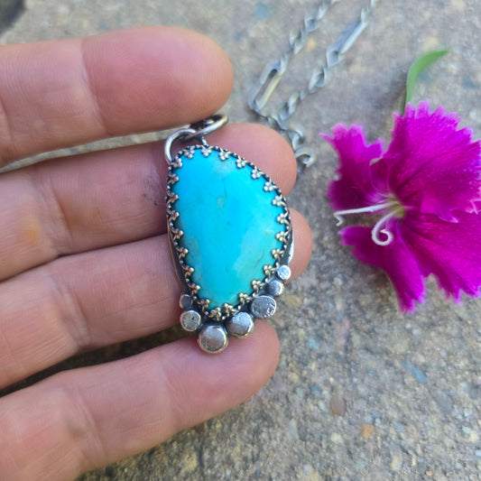 Turquoise River Rock Hand-Forged Sterling Silver Pendant